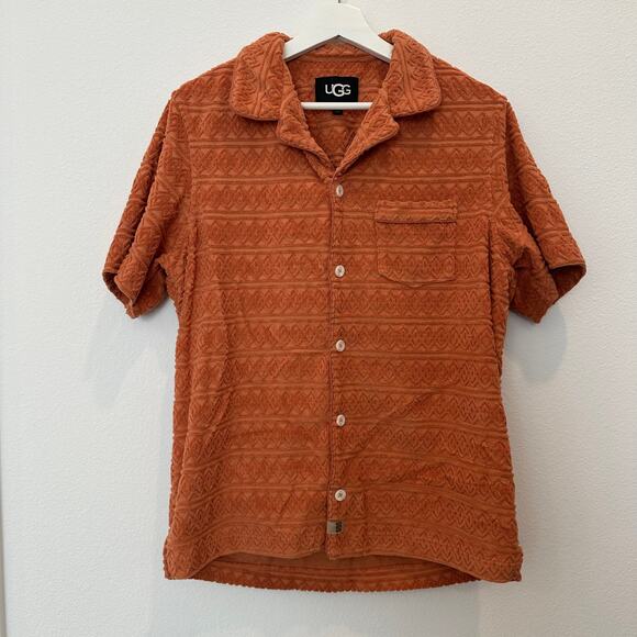 Ugg Tasman Terry Braid orange collared button up textured shirt medium - Picture 2 of 5